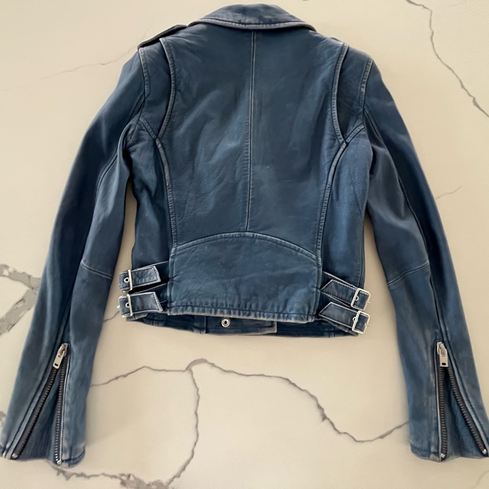 IRO Ashville Distressed Blue Leather Jacket France 36 / US 2 / XS - Picture 7 of 16
